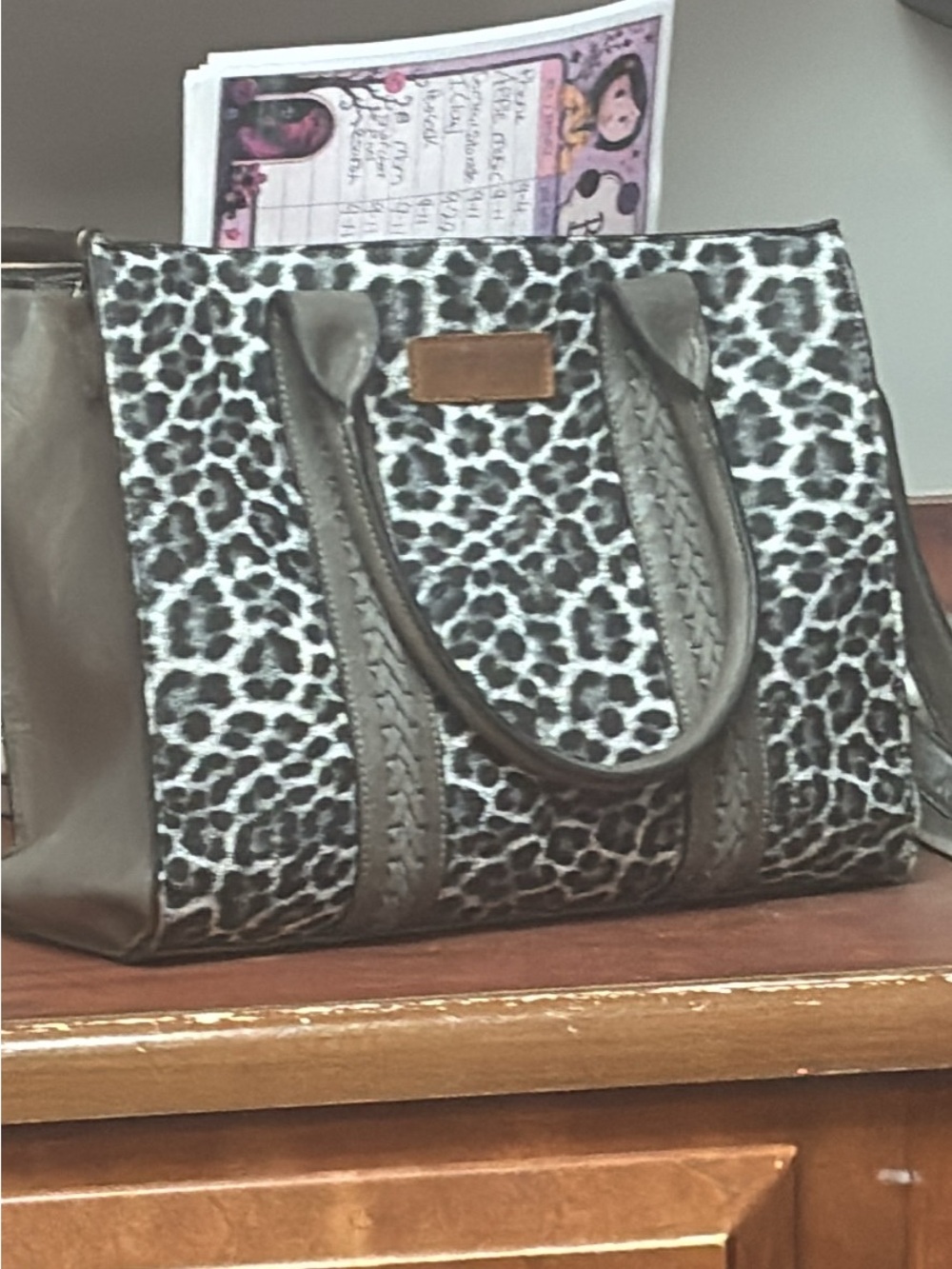Wrangler Leopard-Print Tote with Gray Trim